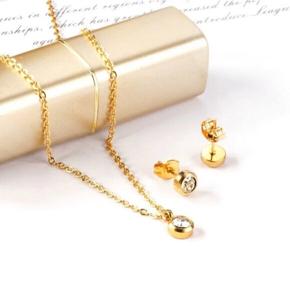 Minimalist Necklace and Earring Set, Pendant Necklace and Stud Earring Set - Picture 1 of 4